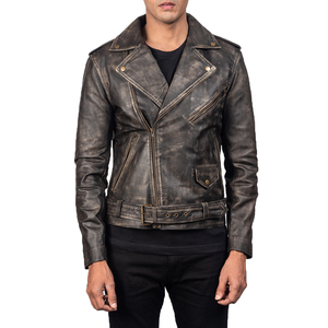Unisex Vintage Style Genuine Leather Streetwear <b>Jacket</b> Distressed Black Waterproof Breathable Eco-Friendly Windproof Bomber - Product Image 5