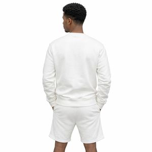 Conjunto de Sudadera con Cuello Alto Blanco para Hombre, Corte Regular, Color Sólido Informal, Felpa Francesa, Manga Larga, Pantalones Cortos, Otoño - Product Image 6