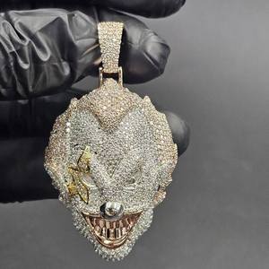 Colgante de Cara de Payaso en Plata 925 con Diamante Moissanita Chapado en Oro, Joyería Fina Hip Hop, Colgantes y Dijes - Product Image 2