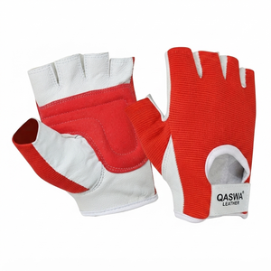 Guantes Deportivos de Medio Dedo en Cuero Rojo con Cierre de Cordones, Resistentes a Impactos, Transpirables y Resistentes al Desgaste para Levantamiento de Pesas - Product Image 5