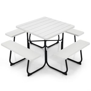 Grand ensemble de table de pique-nique d'extérieur - 4 bancs, trou pour parasol, matériau HDPE - Durable et résistant aux intempéries pour patio et jardin - Product Image 3