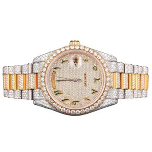 Reloj mecánico artesanal de acero inoxidable con lectura analógica, movimiento automático, diamantes moissanita de corte redondo, claridad VS VVS EF - Product Image 1