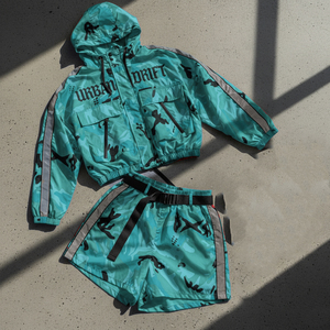 Custom Two-Piece <b>Women's</b> Streetwear Track Suit Windbreaker Short <b>Jacket</b> Set 100% Cotton Breathable Patchwork Zip Nylon Polyester - Product Image 3