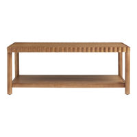 Table basse moderne en bois de manguier massif à deux niveaux avec plateau à bords festonnés, finition naturelle de haute qualité, table de salon