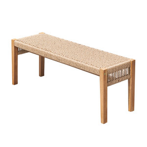 Banc de jardin en bois d'acacia de chêne doré et rotin à sangles mixtes Bancs de patio Produit - Product Image 2