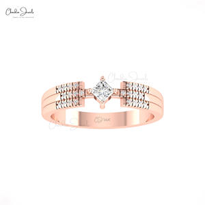 Proveedor genuino de anillos de compromiso con diamantes blancos de corte princesa de 3 mm, anillo delicado de oro sólido de 14 quilates para novia a un precio razonable. - Product Image 2