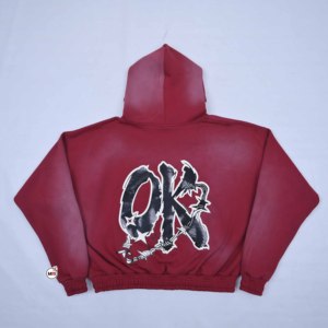Sudadera con capucha roja de alta calidad para hombre, de corte holgado, con media cremallera, estampado de oso y logotipo Pals en la parte delantera, diseño de ajuste regular, estilo urbano para otoño. - Product Image 2