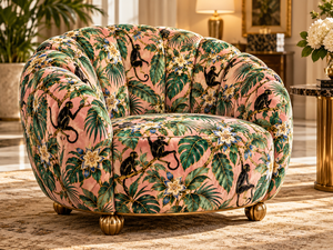 Tissu d'ameublement léger et respirant en jacquard imprimé motif floral Goldfinch, motif animalier charmant pour filles - Product Image 1