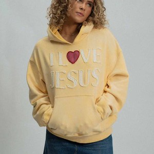 เสื้อฮู้ดดี้ I Love Jesus แบบขายส่งสำหรับทุกเพศ  ชุดนักศึกษา มหาวิทยาลัย  สไตล์กรีก  ปักตัวอักษรเชนีล  ผ้าฝ้ายขนแกะ - Product Image 3