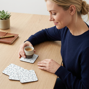 Modern Luxury Printed Wood & Bamboo <b>Coasters</b> Set <b>Cork</b> Base Handmade Eco-Friendly Extra Large for Coffee Tea Indian Manufacture - Product Image 1