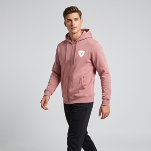 Dumela Men's <b>Pink</b> Hooded Zip-Up Fleece <b>Sweatshirt</b> Regular Fit Casual Autumn Wear Heat-Transfer Logo Front - Product Image 4