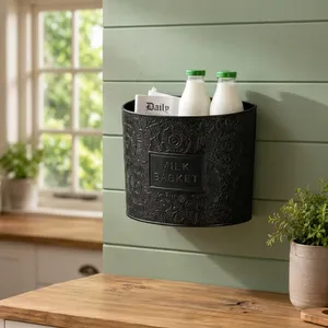 Metal <b>Wall</b> Hanging Storage <b>Basket</b> with 2 Holes Multipurpose Kitchen Organizer Rack for Bathroom Bedroom Home Office - Product Image 6