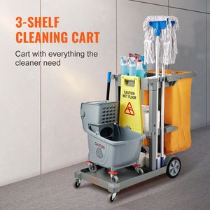 Janitorial รถเข็นทำความสะอาดสำนักงานพร้อมถุงพีวีซีสำหรับทำความสะอาด - Product Image 2