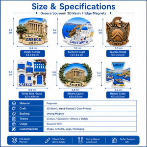 Aimants de souvenir grecs personnalisés en polyrésine 3D, directement de l'usine, Santorin, <span class=keywords><strong>Athènes</strong></span>, Délphes, aimants pour réfrigérateur - Product Image 5