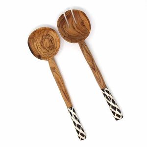 Juego de 2 Servidores de Ensalada de Madera Natural Ecológica, Aptos para Lavavajillas, para el Hogar y Bodas, Cuchara y Tenedor para Servir Alimentos - Product Image 1
