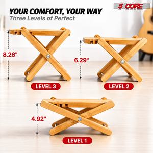 5 Core GFS WD <b>Folding</b> Guitar <b>Foot</b> <b>Stool</b> 3-Level Adjustable Leg Rest Non-Slip Portable Lightweight Unfinished Wood Classical - Product Image 2