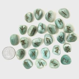 Juego de Piedras Rúnicas de Amazonita y Cristal Naturales Hechas a Mano, Estilo Feng Shui, Piedra Curativa de Ágata Muntaha Grabada - Product Image 3
