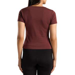 Camiseta Deportiva Personalizada para Mujer, Corte Ajustado, Manga Corta, Cuello Redondo, Suave y Elástica, para Gimnasio, Fitness, Yoga, Transpirable, Color Marrón - Product Image 5