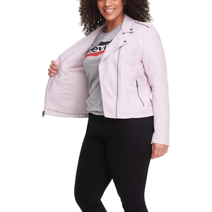 Chaqueta de Moto de PU Rosa Claro para Mujer con Cierre de Cremallera, Cuello Vuelto, Corte Ajustado, Largo Regular, para Otoño, 100% Cuero - Product Image 3