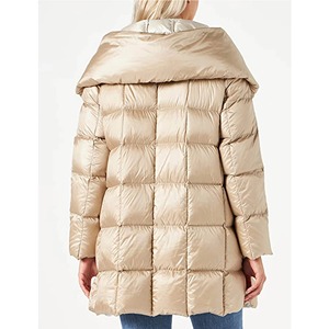 Women's Long <b>Quilted</b> Jacket Hooded Zipper Closure Polyester <b>Wadding</b> Winter Coat Beige Color Full Sleeve - Product Image 3