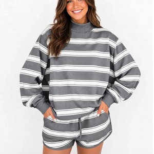 Women’s <b>Mock</b> Neck Striped Sweatshirt Casual Pullover Top Long Sleeve Design Relaxed Fit Clothing Everyday Comfortable Wear - Product Image 4