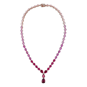 Collier en or rose avec diamants en forme de poire, diamants roses vifs fantaisie, bijoux de luxe pour femmes - Product Image 1