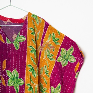 Most Selling Indian Handmade 100% Cotton Vintage Kantha Quilted <b>Kaftan</b> for Women Midi Length Dress - Product Image 6