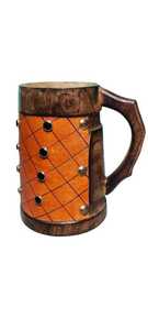 Jarra de madera de acacia hecha a mano estilo vikingo con diseño de cuerda y tachuelas metálicas, acabado marrón, para fiestas - Product Image 4