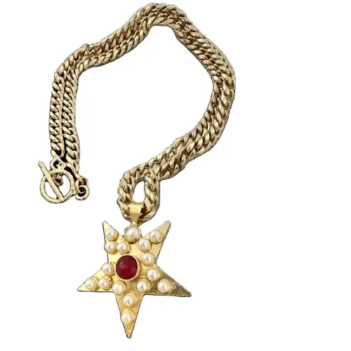 Модный продукт премиум позолоченный кулон большой звезды с драгоценным камнем жемчужные бусины ожерелье для особого случая