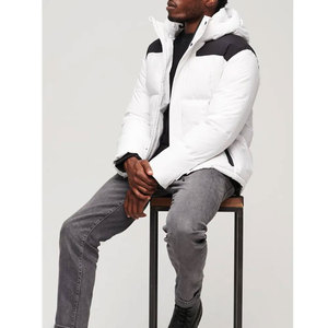 <b>Men's</b> <b>White</b> Hooded <b>Puffer</b> <b>Jacket</b> Color Blocking Windproof Casual Winter Wear Polyester Wadding Regular Length Zipper Closure - Product Image 3