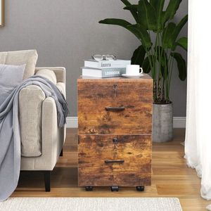 Armadietto Portadocumenti in Legno Marrone e Nero con 2 Cassetti e Ruote, con Serratura per una Comoda Conservazione - Product Image 1