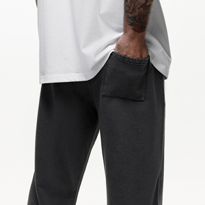 Men's Black Cotton Jogger Pants Elastic Waist Straight Leg Casual Sweatpants With Side Pockets Breathable Midweight Autumn Wear - Product Image 2