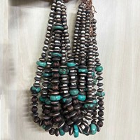 Collier bohème en perles turquoise pour femme, en alliage de cuivre bronze antique, bijoux en cuivre oxydé style Navajo américain avec pierres précieuses