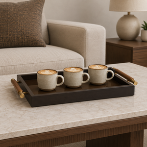 Luxury Rectangular Wooden Serving Tray with Brass Handles Premium Decorative Tray for Home Hotel Restaurant <b>Coffee</b> <b>Table</b> Serving - Product Image 2