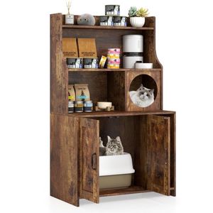 Enclos moderne pour litière de chat en bois avec étagères de rangement - Product Image 3