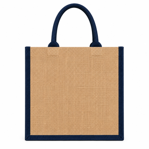 Jute Shopping <b>Bag</b> Medium <b>Navy</b> Blue Handles Grocery Tote Hand Length Handle - Product Image 3