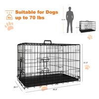 Cage pour chien de grande taille de 48 pouces avec plateau en plastique anti-fuite et cage en fil métallique pliable à double porte pour utilisation en intérieur