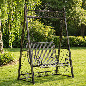 Banc balançoire de jardin antique en fer forgé avec chaînes, Jhula en métal orné pour l'extérieur, idéal pour pelouse, patio, véranda, mobilier de jardin - Product Image 1