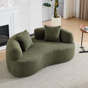 66.93-Inch Curved Loveseat Green Teddy Velvet Fabric Compact <b>Sofa</b> for <b>Small</b> Spaces Full Compression Sponge No Assembly Required - Product Image 1
