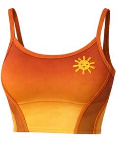 ชุดเซ็ตทูพีซสำหรับผู้หญิง สีส้มและเหลืองไล่เฉด ประกอบด้วยเสื้อครอปท็อปสายเดี่ยวคอกว้าง และกระโปรงมินิสั้นเอวสูงทรงเข้ารูป - Product Image 2