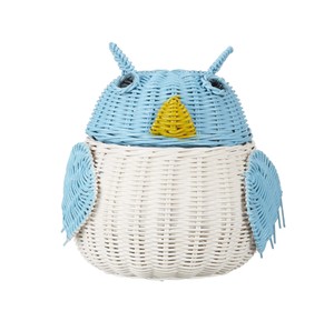 Cesta de Almacenamiento de Mimbre con Forma de Búho, Blanca y Azul, para Organizar Juguetes Infantiles - Product Image 1