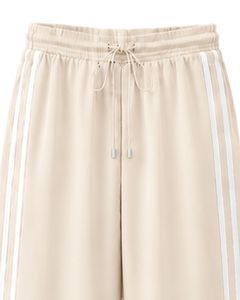 Pantalon de survêtement beige à jambe large pour femme, décontracté, coupe ample, rayé, taille haute, avec cordon de serrage, style streetwear - Product Image 5