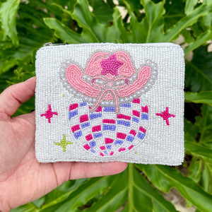 Pochette de luxe faite main en coton perlé, motif coquillage et nœud, brodée de perles et de sequins, avec fermeture éclair, cadeau personnalisé, fleurs, mode - Product Image 3