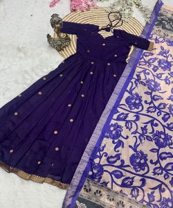 Elegant <b>Purple</b> A-Line Maxi <b>Dress</b> With Floral Print Hand Embroidery Cap Sleeve Scoop Neck Organza Gown 86720 JENIL- JC382 - Product Image 3