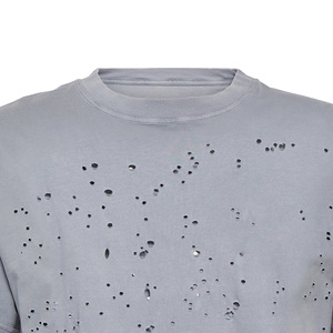 T-shirts d'été pour hommes, coton délavé vintage, effet usé, détails déchirés, tissu doux et respirant, tenue décontractée et tendance - Product Image 3