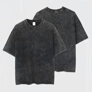 T-shirt vintage épais 100 % coton à épaules tombantes, coupe oversize, noir délavé, longueur longue, en tissu tricoté léger en bambou - Product Image 2