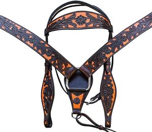 Têtière en cuir noir de haute qualité en forme de V pour cheval, avec frontal fantaisie, idéale pour l'équitation et l'équipement de course hippique - Product Image 1