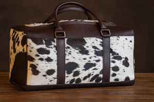 Bolsa de Viaje de Cuero Genuino al por Mayor, con Cierre de Cremallera, Ligera, de Gran Capacidad, de Piel de Vaca con Pelo, Modelo LHODB-0062 - Product Image 4