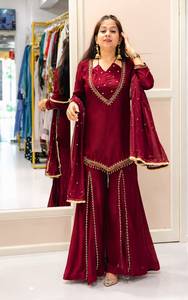 Conjunto de Salwar Kameez Azul de Algodón Bordado para Mujer, Traje Sharara con Dupatta, Largo hasta el Suelo, de Secado Rápido, para Fiestas, Bodas, Ropa Étnica - Product Image 3