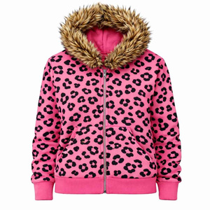 OEM Stylish <b>Leopard</b> <b>Print</b> Zip Up <b>Hoodie</b> With Fur Collar Custom Men Zip Up <b>Hoodie</b> Unisex Heavyweight Fleece Streetwear Hoodies - Product Image 5